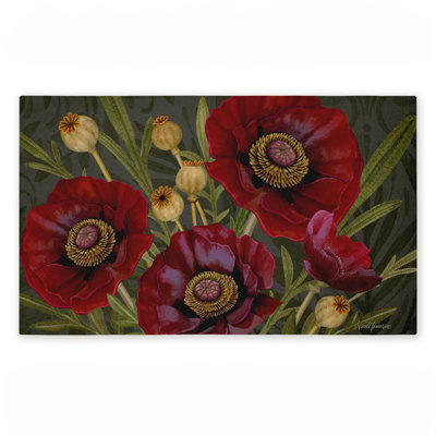 Red Poppy Midnight Garden Printed Outdoor Door Mat, design by Nicole Tamarin, 18"x30"