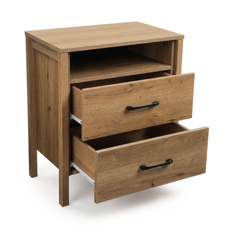 Table de chevet 2 tiroirs 23,2 po avec rangement, Chêne rustique