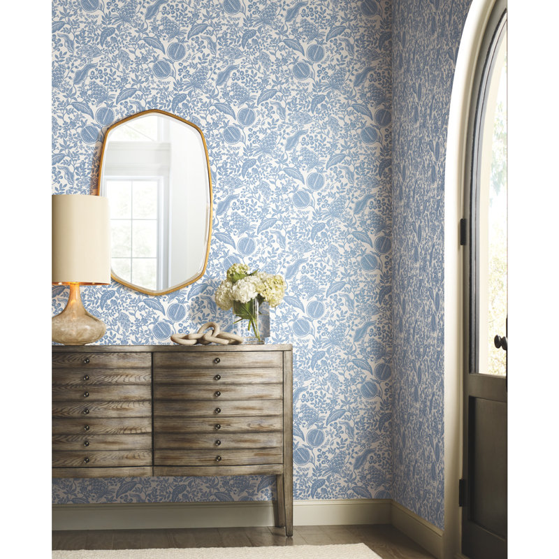 Rouleau de papier peint lisse Pomegranate L 27 pi x l 27 po, Blanc / Bleu