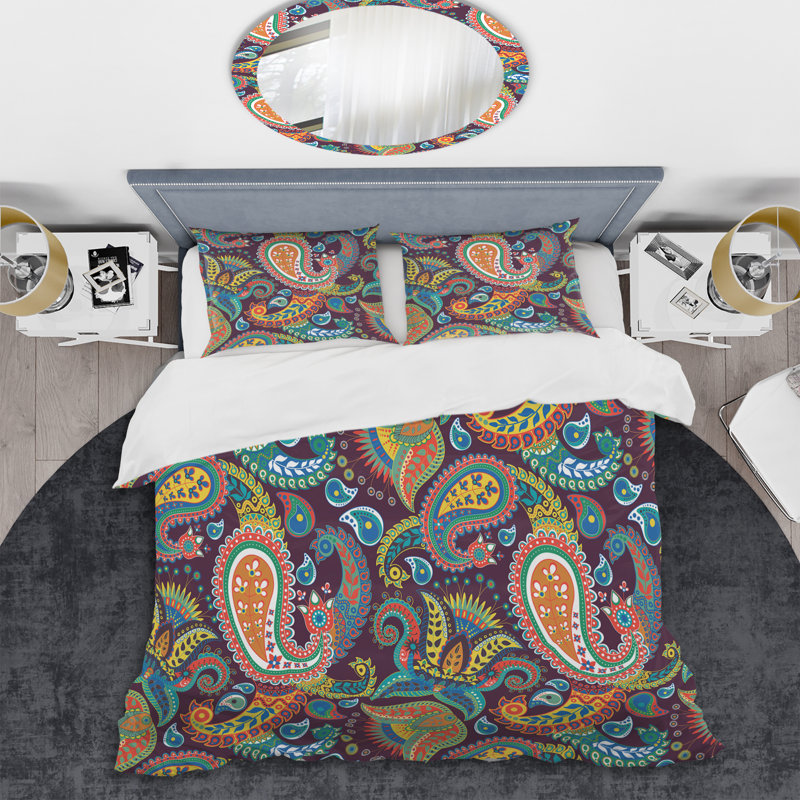 Cachemire floral multicolore - ensemble de housse de couette abstrait - microfibre de polyester