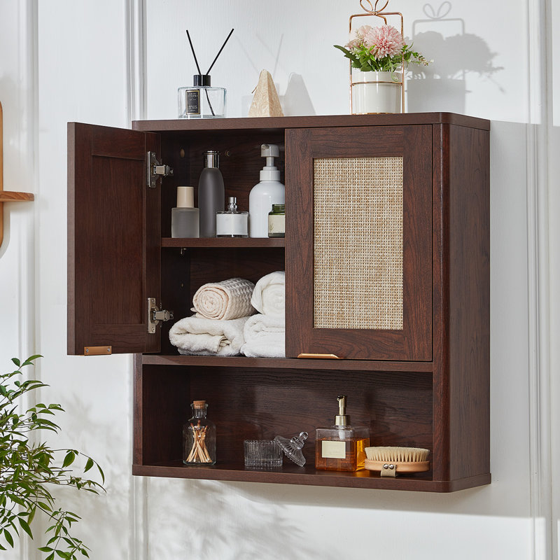 Rattan Bathroom Wall Cabinet, Boho Medicine Cabinet With Adjustable Shelf & Doors, Over The Toilet Storage Cabinets Organizer For Laundry Room, Kitchen, Living Room