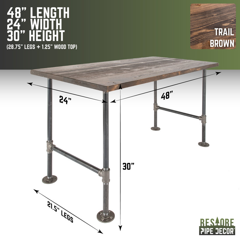 24 In. X 48 In. X 30 In. Wood Office Desk With Industrial Steel Pipe Legs, Trail Brown