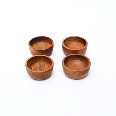 Acacia Wood Bowl Set of 4 | Medium Wooden Serving Bowls with Natural Finish for Salad | Snacks | Dessert | Fruit & Kitchen Dining Décor | 4"