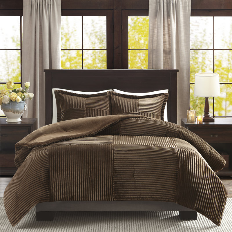 Ensemble d'édredon en duvet synthétique brun très épais Parker, Édredon très grand lit californien + 2 taies d, Brun