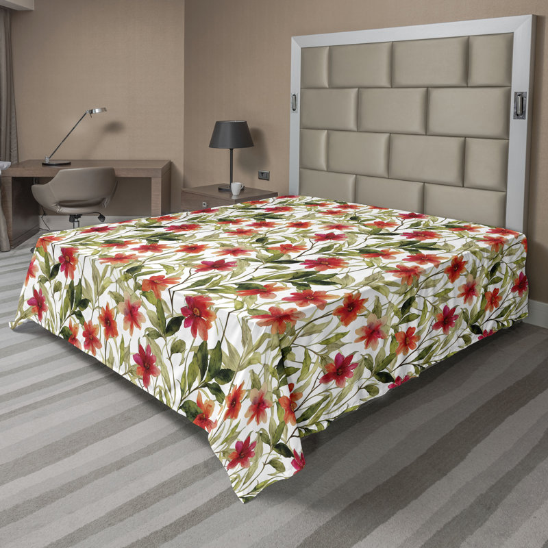 Drap plat Ambesonne Botanical Flowers, Drap plat pour très grand lit californien
