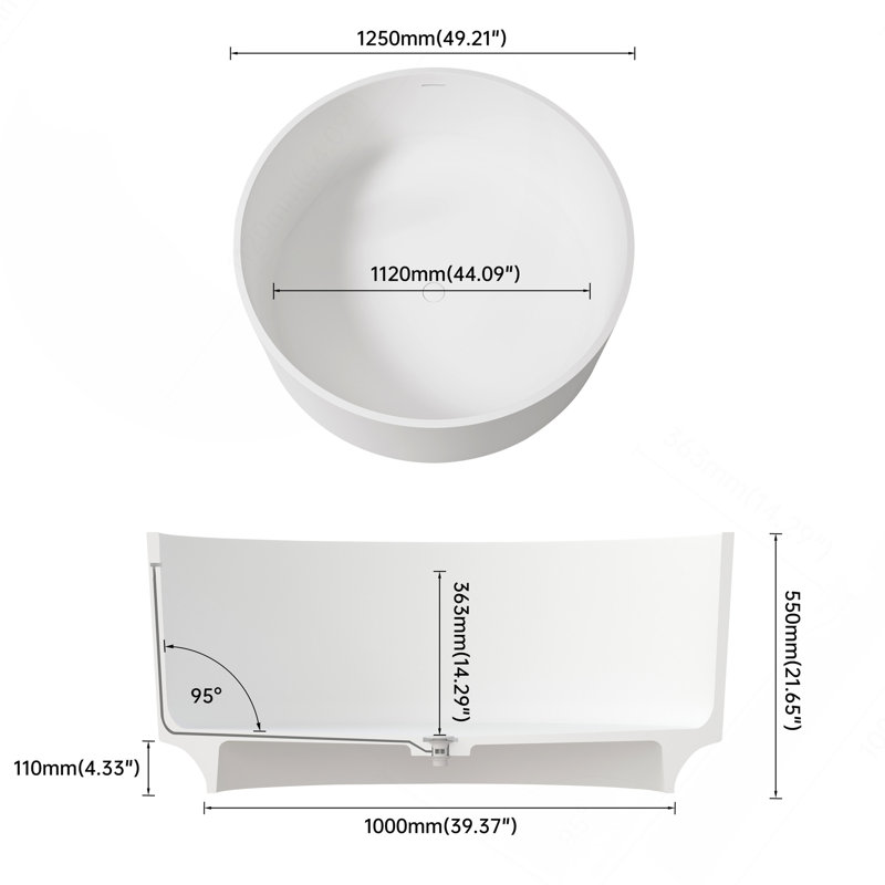 49 Inch Solid Surface Soaking Bathtub - Deep Soak Freestanding Tub