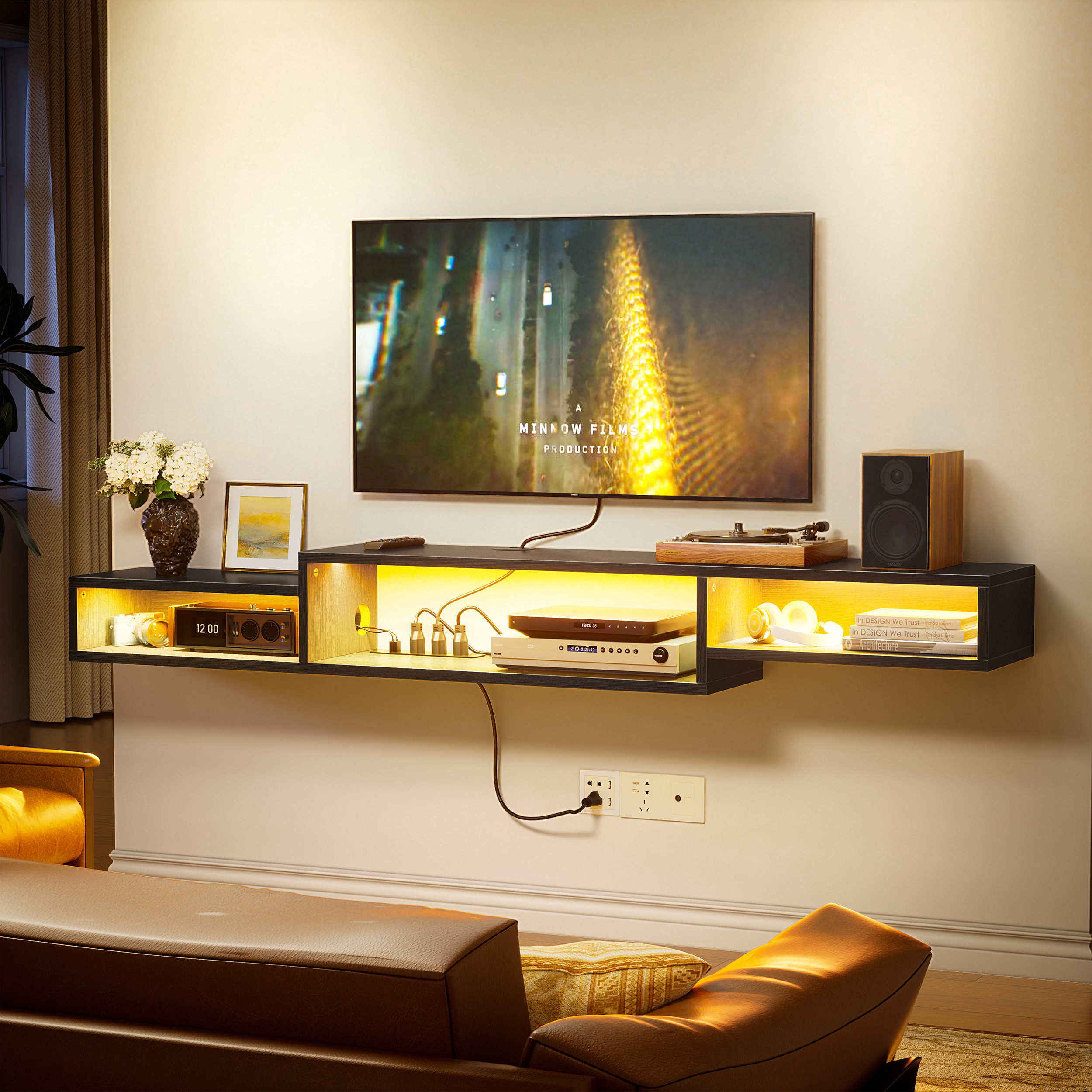 Wrought Studio Adriyana 60” Floating TV Stand with Electrical Outlets ...