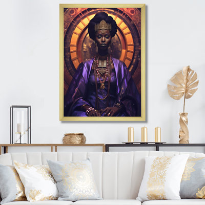 Gracieuse reine d'Afrique en mauve sur toile