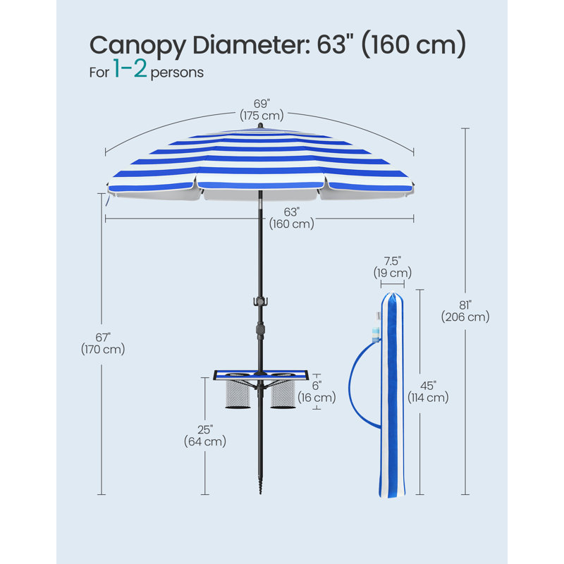 11cm Beach Parasol, Blue Striped
