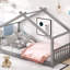 Lit simple en bois, gris, lit