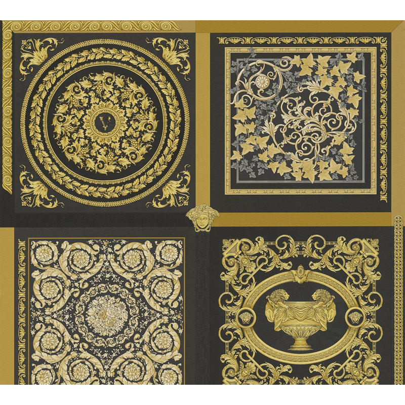 Versace Honey Bee Reverie Unpasted Vinyl Wallpaper, Gold/Black/Green/Purple