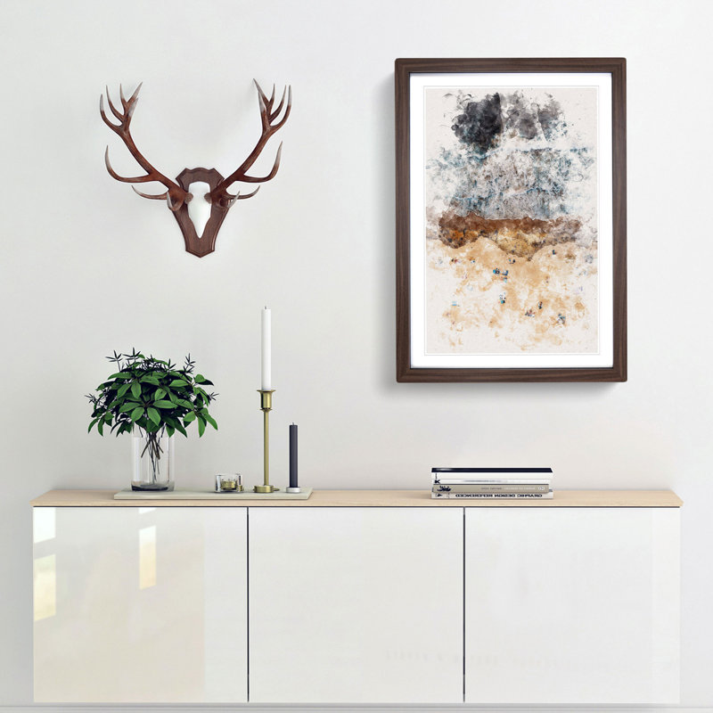 Blacks Beach In San Diego Cali Watercolour - Picture Frame Graphic Art, Walnut Framed, 63cm H x 45cm W x 2cm D