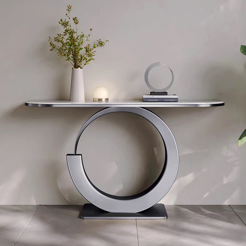 Console en pierre frittée de style moderne, H 31,5 po x l 62,9 po x P 11,8 po, Argent argent