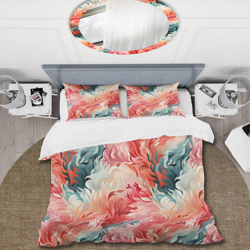 Literie corail en toile motif tropical II, Housse de couette simple + 1 taie décorative stan