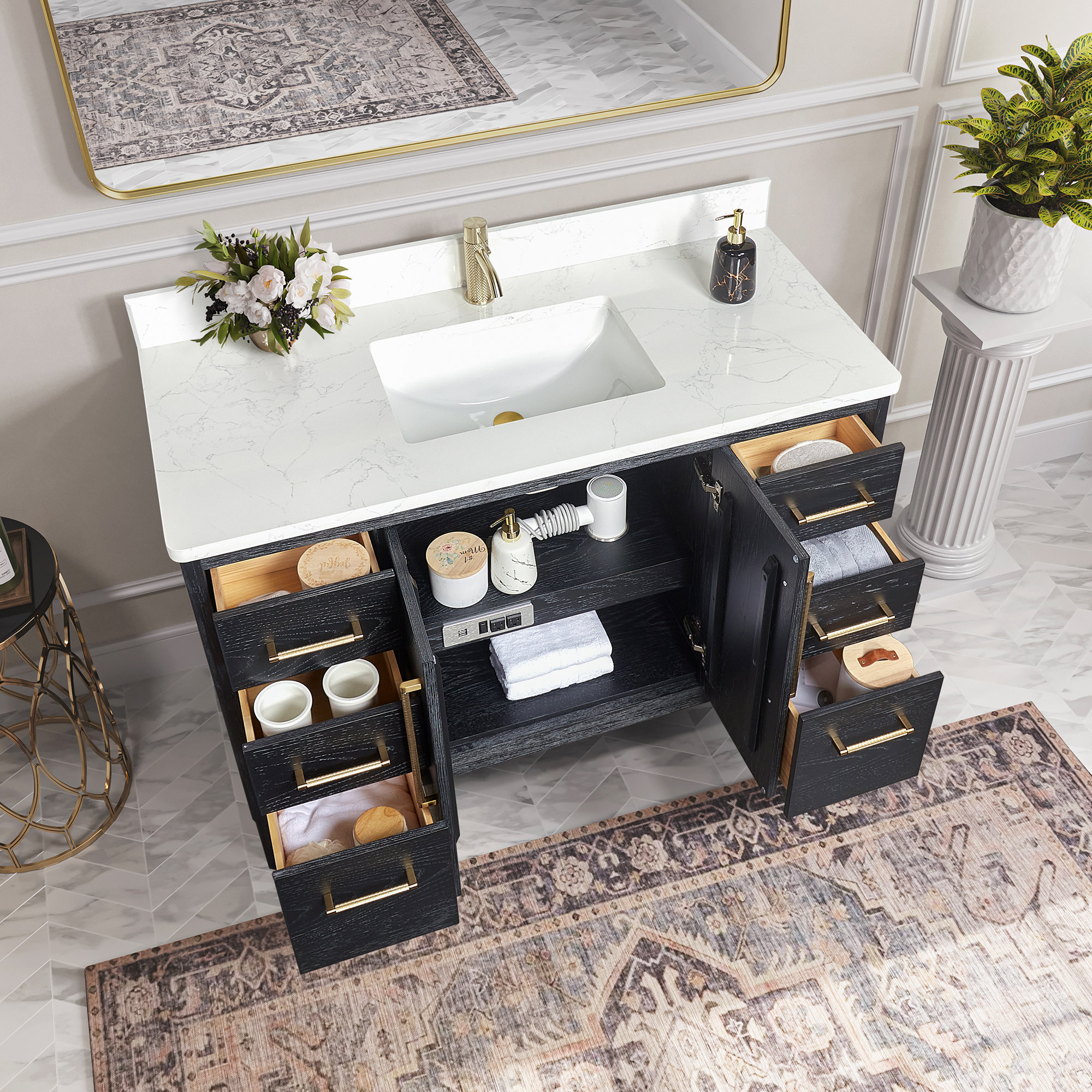 Langosta 48 Free Standing Single Bathroom Vanity with Top, Fir Wood Black