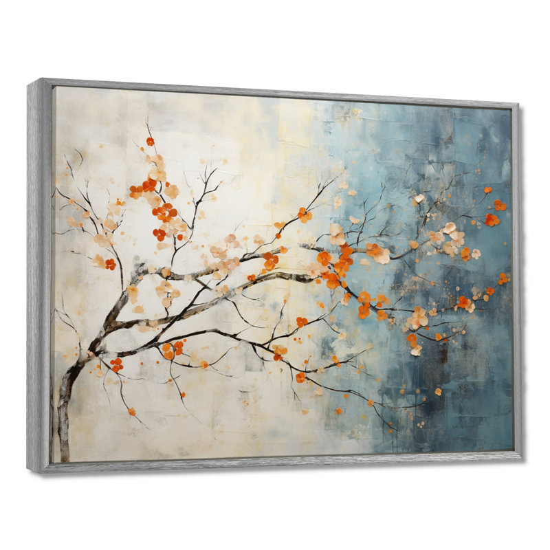 Orange, bleu sarcelle, érable, incandescent V - art mural érable, H 24 po x l 32 po x P 1 po, Encadrement argenté