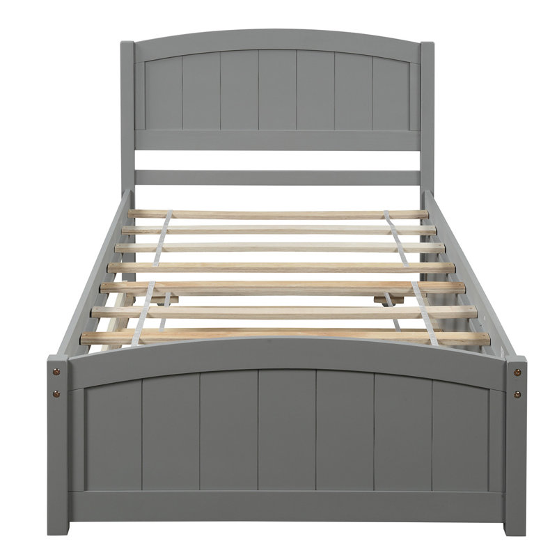 Lit plateforme gris avec lit gigogne gris - Fabrication en bois massif pour une ambiance de chambre à coucher élégante, Gris