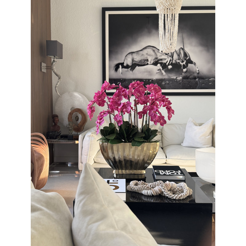 Vivien Gold Vase With Phaleanopsis Orchids, Pink
