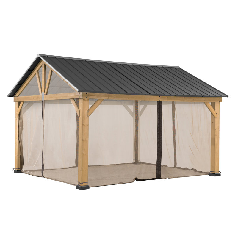 Sunjoy Universal Mosquito Netting for Wood Framed Gazebos,4-Panel Mosquito Sidewalls with Zippers for Outdoor Patio(Khaki)