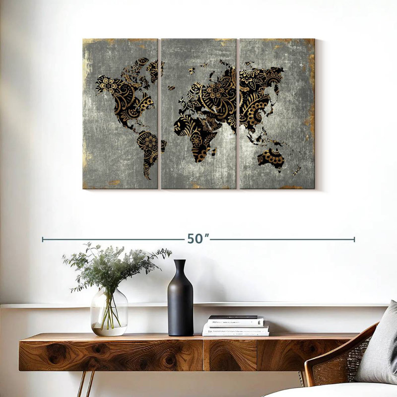 Aliaz Gold World Map, 24" H x 38" W