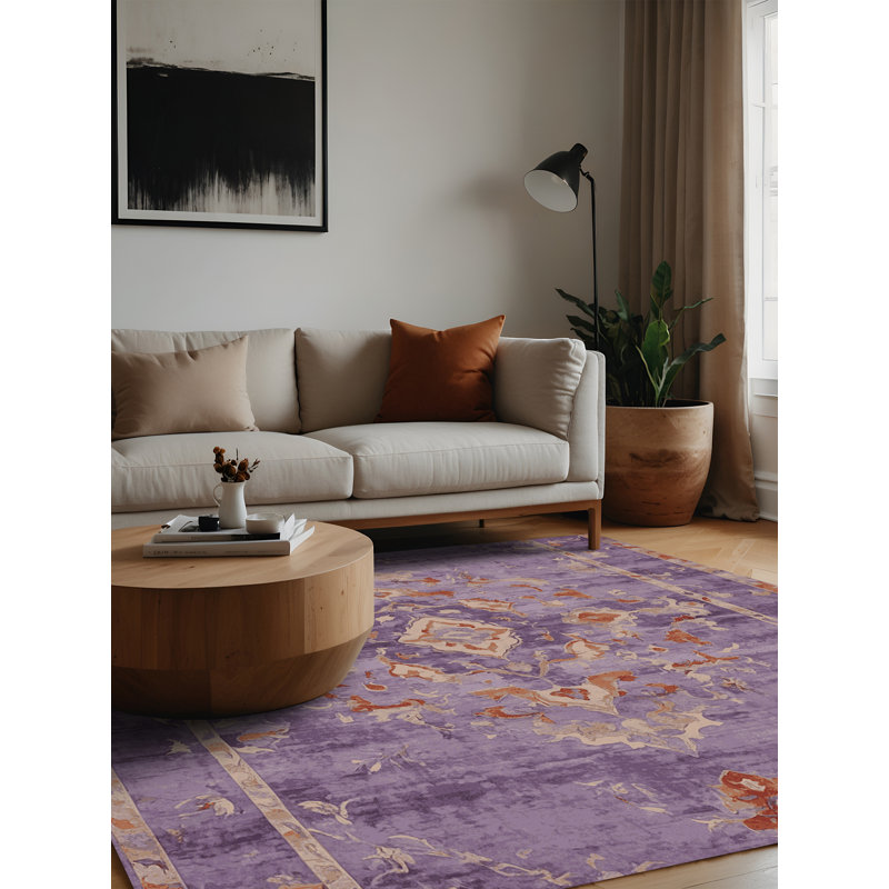 Machine Washable Purple Area Rug, Square 3'