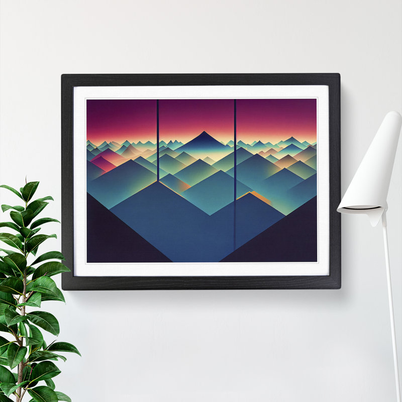 Pure Abstract Mountain Sunset - Single Picture Frame Print, Black, 46cm H x 64cm W x 2cm D
