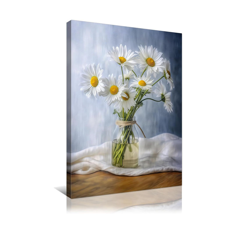 Bathroom Canvas Wall Art Modern Gallery Decor Print Elegant White Daisy In Bottle On Windowsill Paintings Chic Artwork Ready To Hang For Kitchen And Bedroom Decor