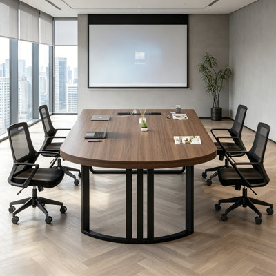 Modern Industrial-Style Oval Solid Wood Conference
