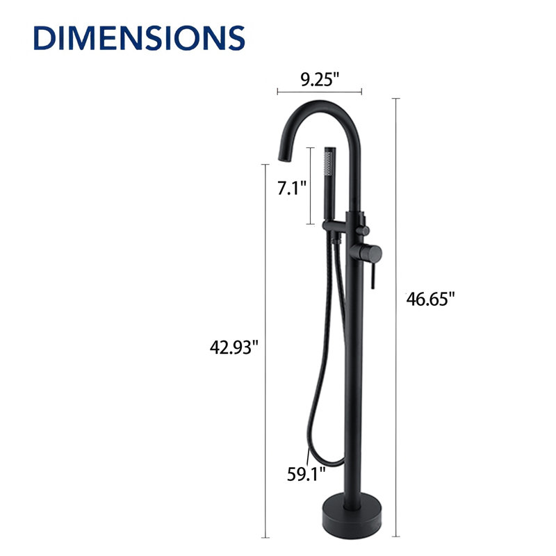 Robinet de baignoire autoportant monocommande à fixation au sol, Noir mat