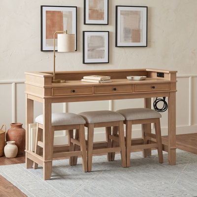 Ensemble de salle à manger quatre pièces avec trois tabourets rembourrés et tiroirs de rangement