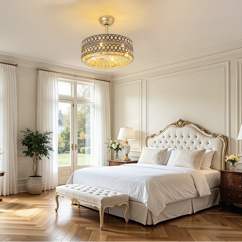 Ventilateur de plafond en cristal 20 "avec lumières et télécommande, réglable en hauteur pour le salon de la chambre à coucher