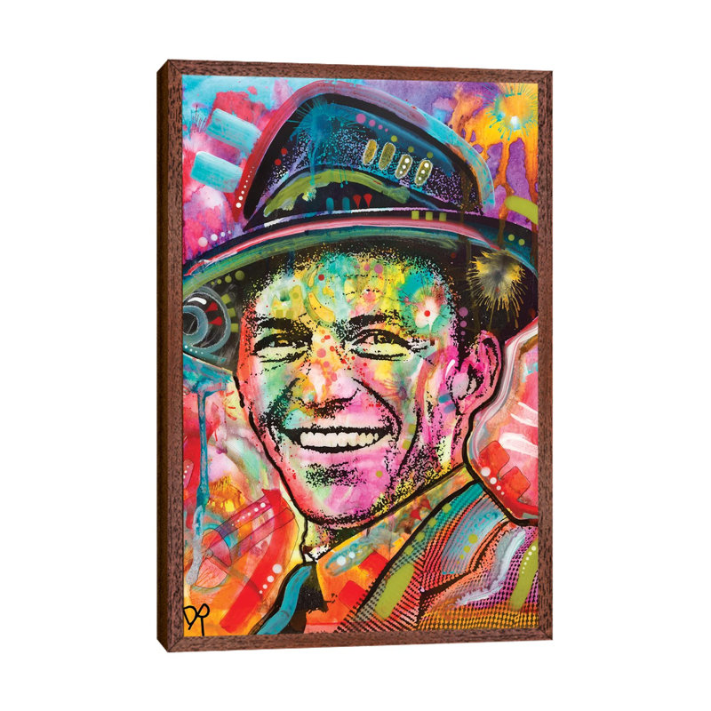 Frank Sinatra I by Dean Russo - Print on Canvas, 66.04 cm H x 45.72 cm W, Classic Brown Wood Framed Canvas