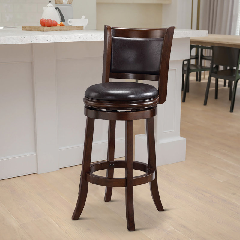 Tabouret de bar pivotant en bois massif Genève, Cappuccino / Brun, Tabouret de comptoir (siège d'une hauteur de 26 p