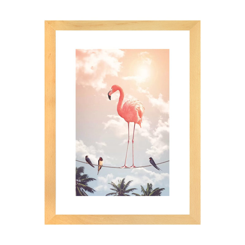 «Flamingo & Friends» par Jonas Loose - impression d'art graphique, H 32 po x l 24 po x P 1 po, Papier encadré naturel