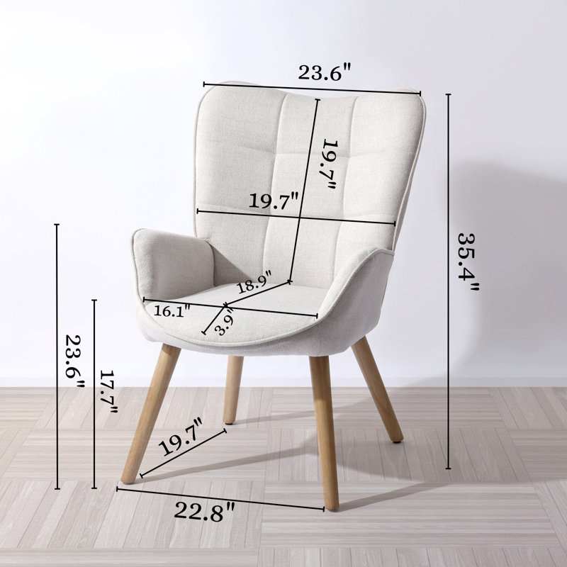 Upholstered Accent Chairs with Biscuit-Tufted High Back & Solid Wood Legs, Oak
