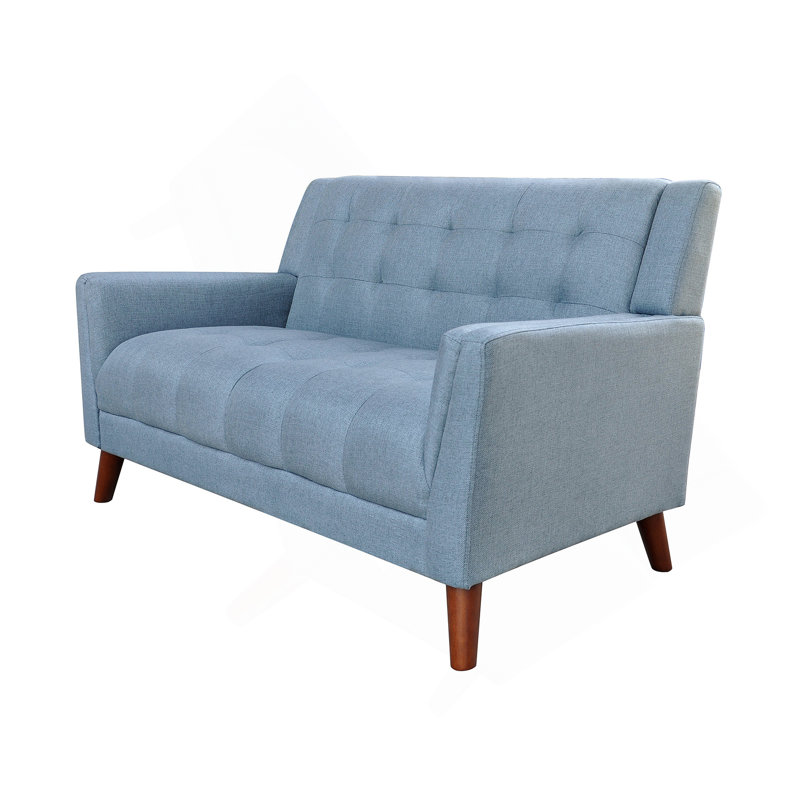 Alisa Blue Tufted Fabric Mid-Century Modern Loveseat