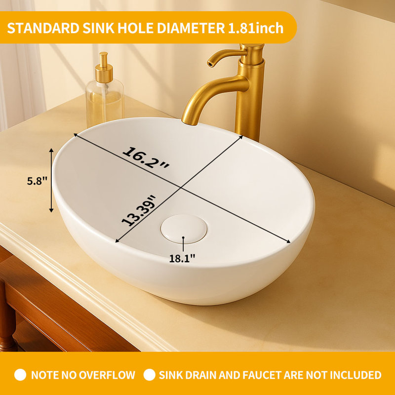 16”X 13” Vitreous China Oval Bathroom Sink Vessel Sink