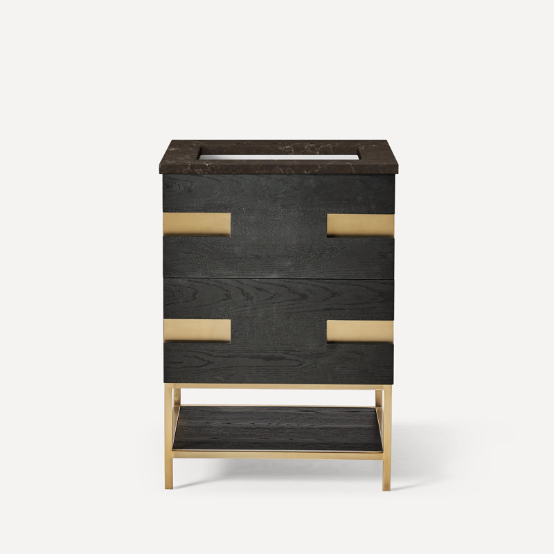 Meuble-lavabo gris naturel 24 po avec plateau en quartz, Calypso, Étain brossé