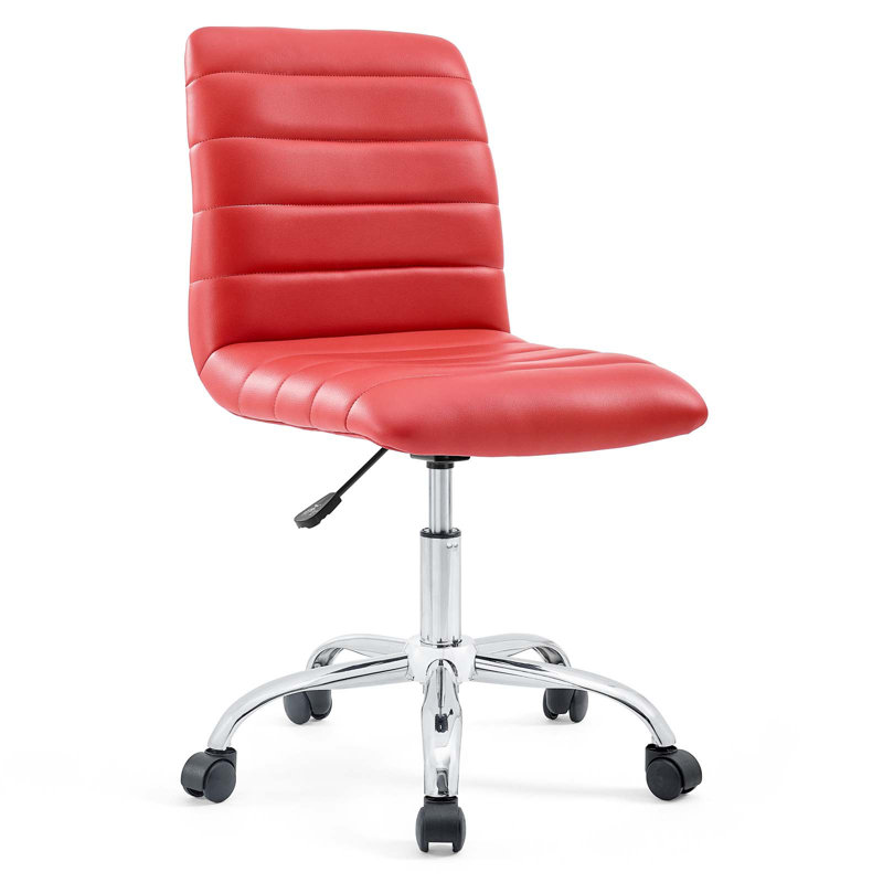 Red Vinyl Armless Swivel Office Chair with Chrome Base