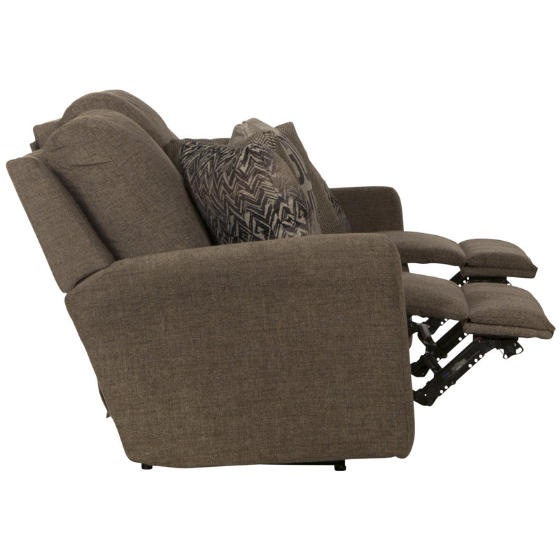 83" Dual Reclining Upholstered Sofa with Accent Pillows, Brown Polyester, Power
