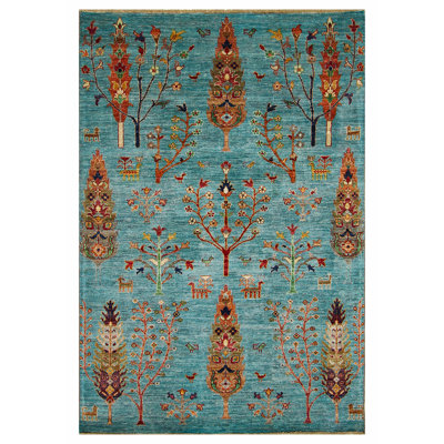 Tapis bleu noué à la main de haute qualité