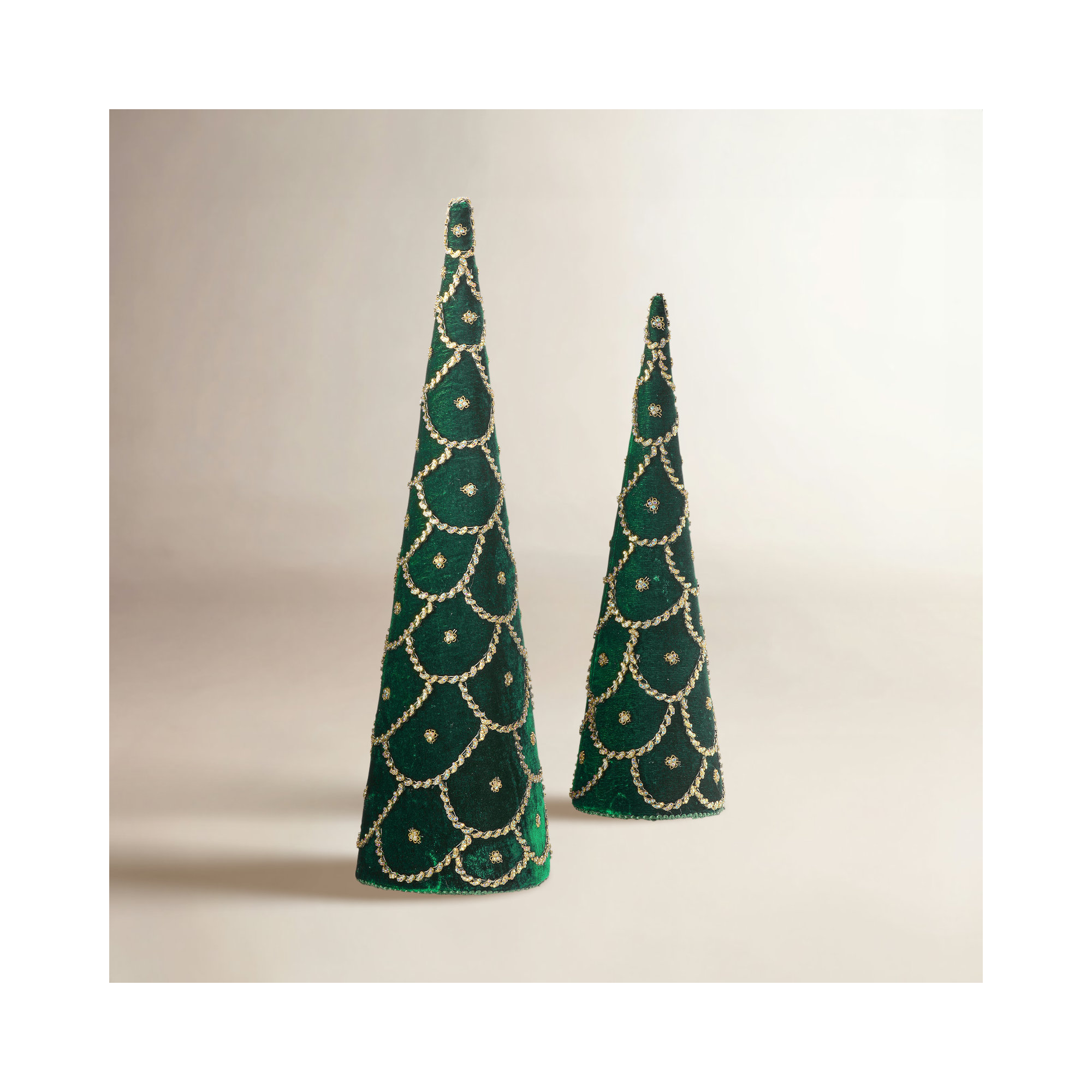 18-24" Jeweled Scalloped Velvet Cone Tree, Green