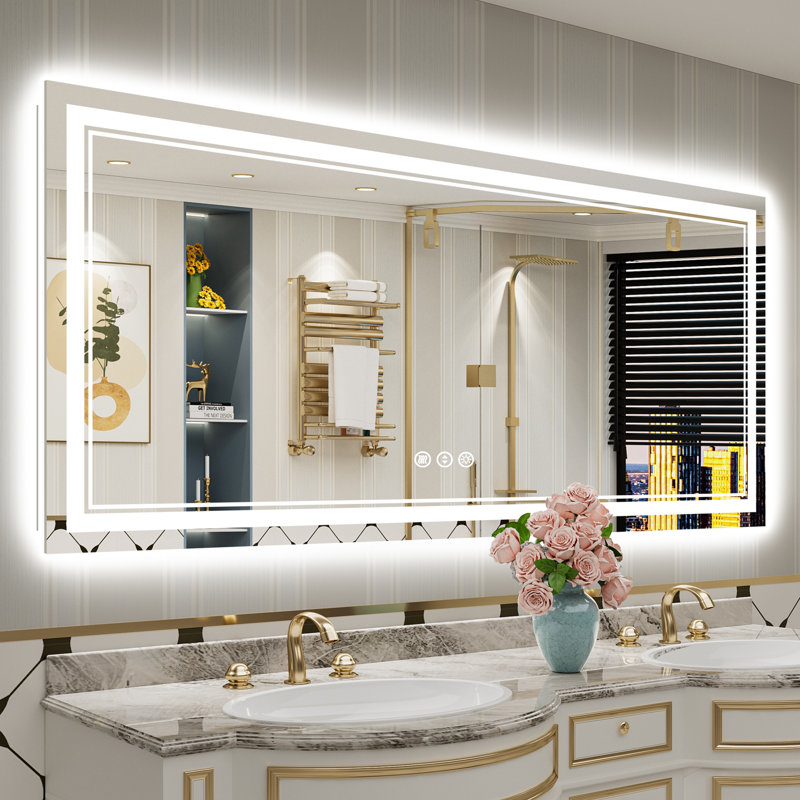 Miroir de meuble-lavabo à DEL avec fonction de mémoire, 3 températures de couleur et éclairage à intensité variable