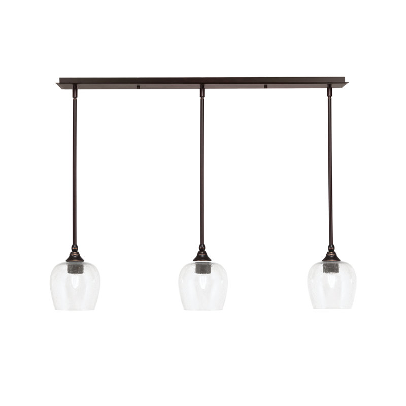 Luminaire suspendu linéaire à 3 lumières 3 lumières, finition bronze, verre transparent de 6 po, H 8 po x l 38 po x P 6 po