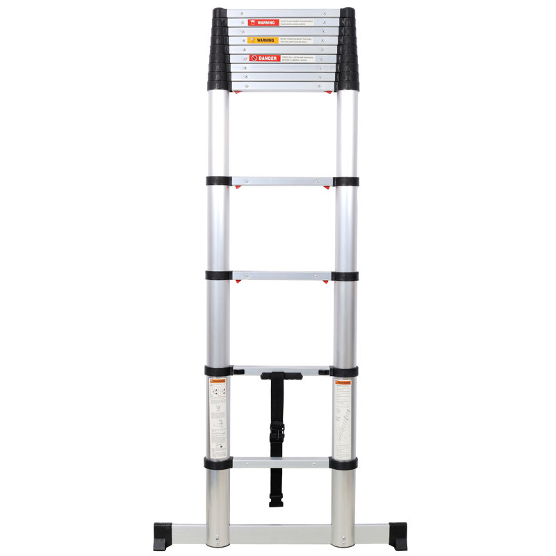 Échelle télescopique en aluminium de 12,5 pi avec pieds antidérapants, fonction de sécurité de ralentissement avec échelle d'extension portative stabilisatrice pour le travail domestique et extérieur, capacité de 330 lb