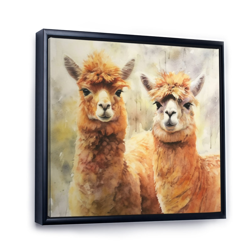Alpagas gracieux sur toile, H 36 po x l 36 po x P 1,5 po, Cadre flottant noir
