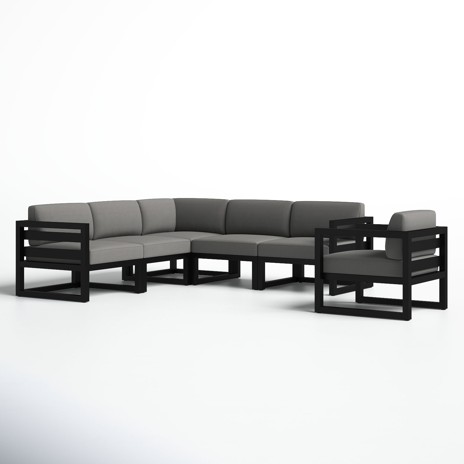 Smith 94'' Wide L-Shaped Powder Coated Aluminum Patio Sectional with Sunbrella® Cushions, Canvas Charcoal Sunbrella® Canvas