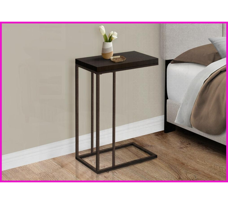 Table basse moderne à faible encombrement: stratifié brun Bronze en forme de C en métal pour le salon / la chambre à coucher