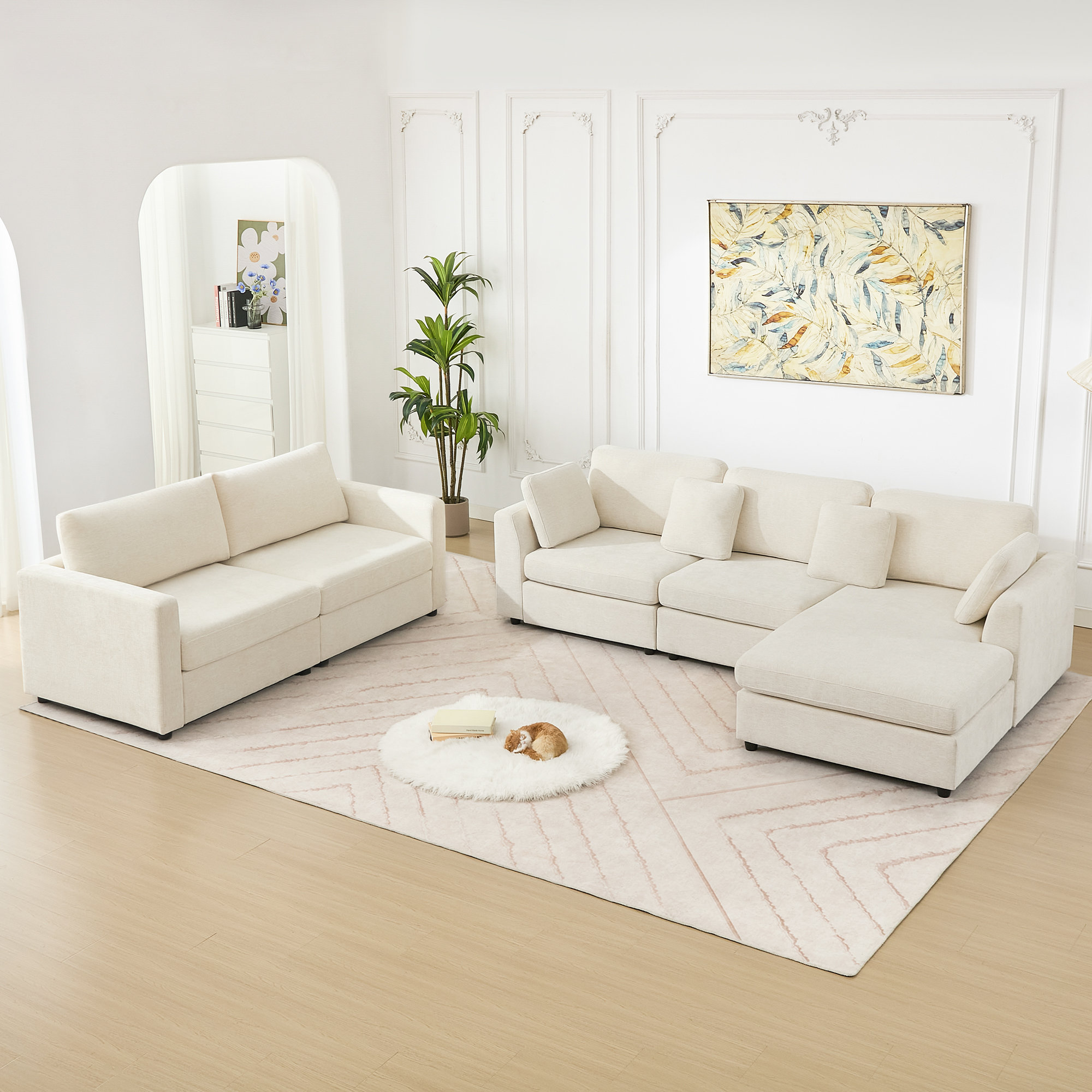 2-Piece Living Room Set Modern L Shape Sofa Set