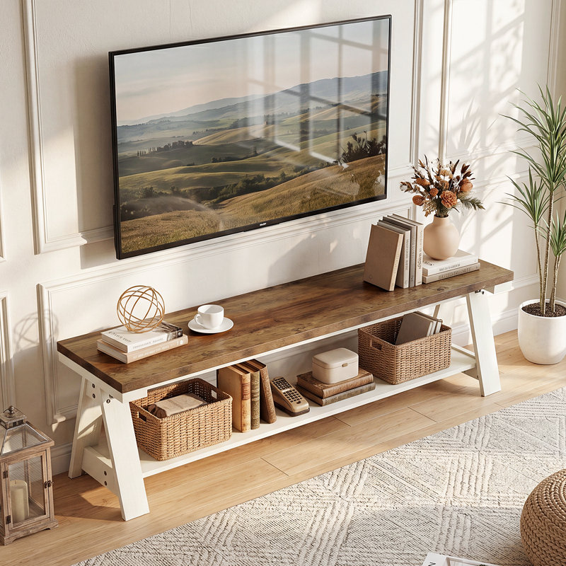 Meuble télé 59 po pour téléviseur de 65 po ou moins, 2 niveaux avec tablettes ouvertes
